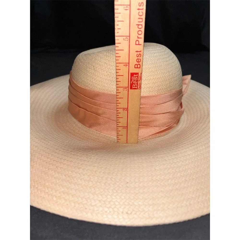 Cappelli Wide Brim Sun Hat Womens OS Ivory Peach Ribbon Bow Derby straw vintage